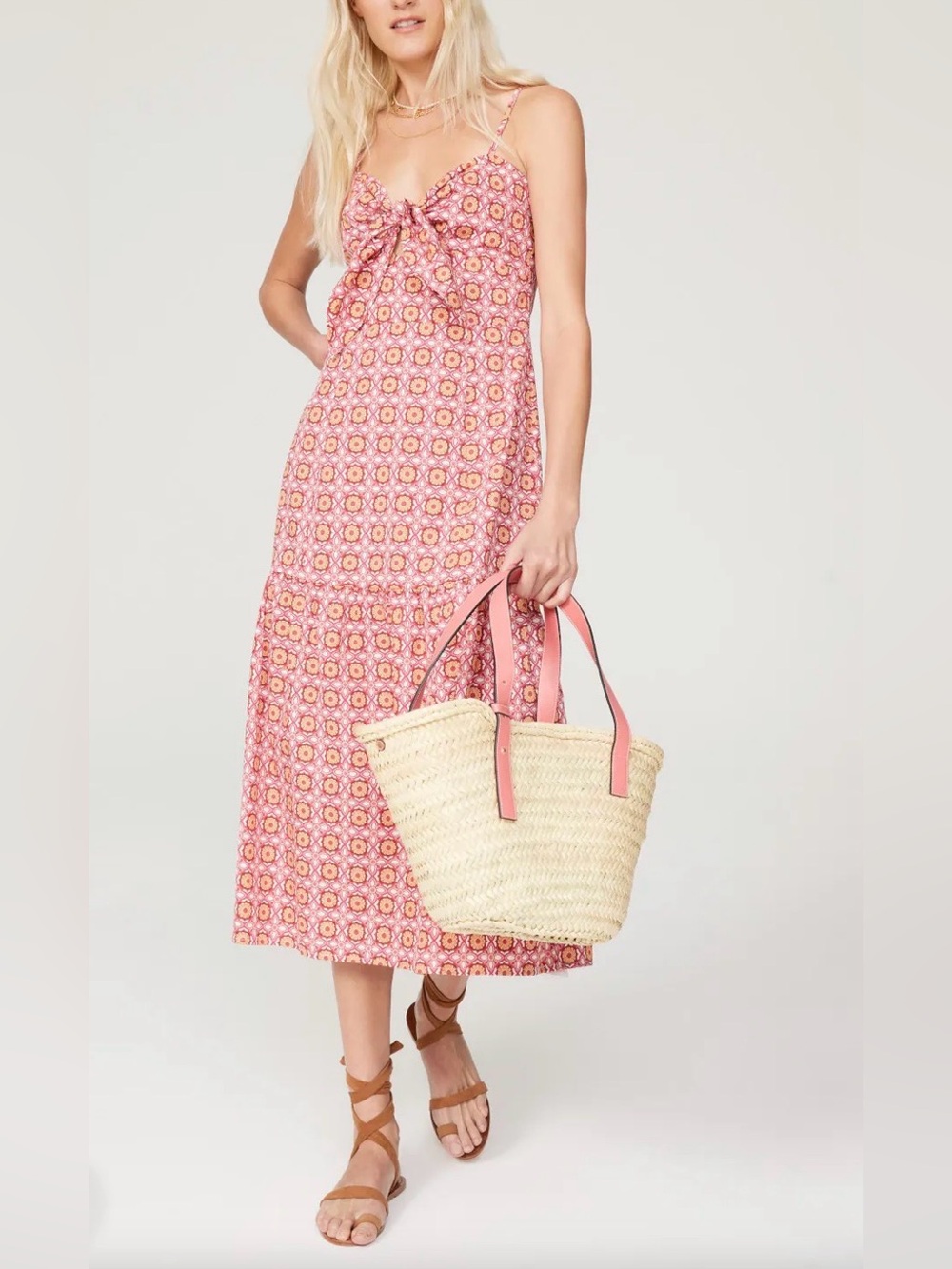 MINKPINK Jeeta Midi Dress NWT Pink Orange Cotton Print L